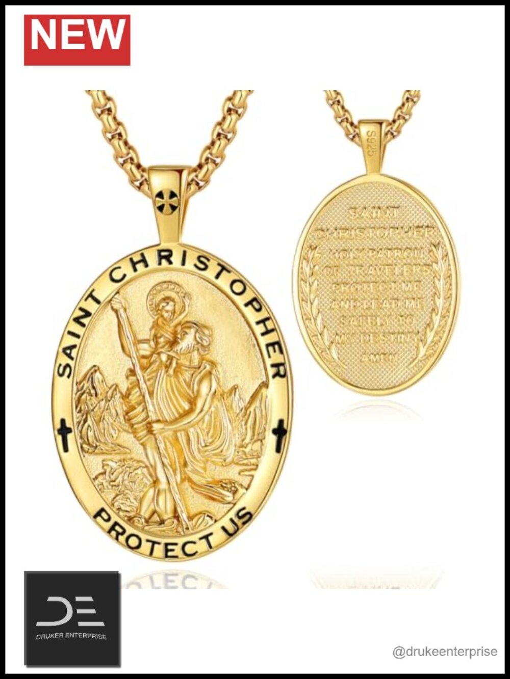 Sterling Silver 18K Gold Plated Saint Christopher Pendant Necklace Religious